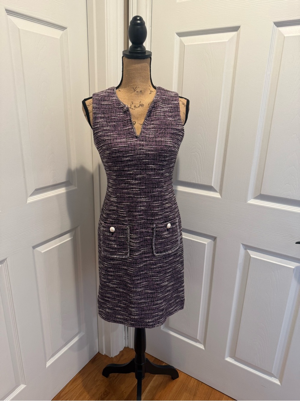Karl Lagerfeld Purple Tweed Sleeveless Shift Dress